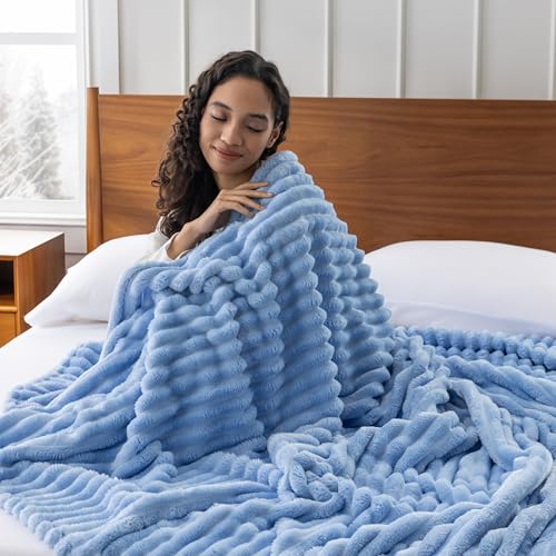 Berkshire Ribbed VelvetLoft® Blanket – 330gsm Medium Weight Plush, Extra Soft & Warm Plush Blanket for Bedroom, Couch, Travel – Durable & Easy Care(Blue Moment, Twin Size 60" x 90") - color: Blue Moment, size: Twin (60 in x 90 in)