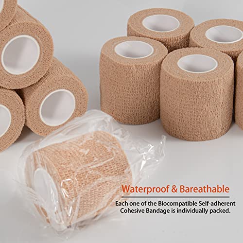 48 Pack 2” x 5 Yards Self Adhesive Bandage Wrap Athletic Elastic Breathable Cohesive Bandage Wrap Rolls for Stretch, Sports, First Aid, Wrist, Ankle Sprains, Swelling, Vet Wrap, Brown - color: Brown