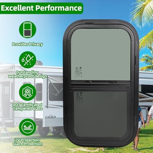 14"W x 22"H RV Windows for Cargo Trailer Camper,Tinted Vertical Sliding - size: 14"W x 22"H