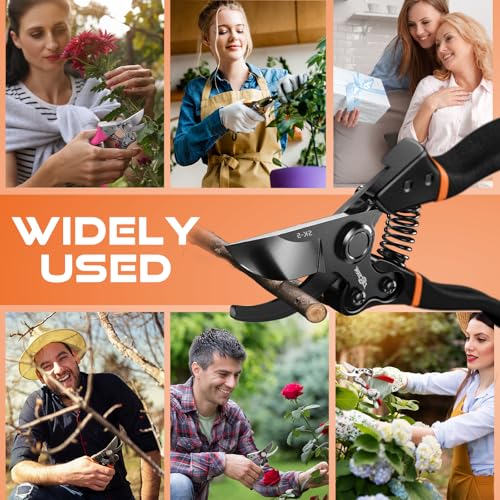 DECERK® 8.5" Professional Pruning Shears - Cuts 4X Easier with Ultra Sharp Japanese Steel Titanium Blade, Arthritis Friendly Garden Scissors & Plant Clippers, Effortlessly Prunes 3/4" Branches - style: Black Orange Clipper