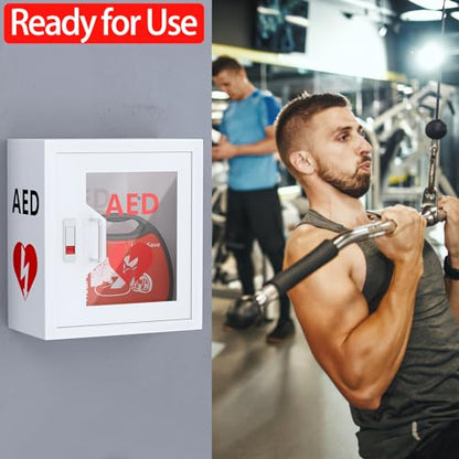AED Cabinet Wall Mount: Steel Defibrillator Storage Case with Snap Lock and Universal AED Compatibility - for Home/Hospitals/Schools (14.2" W x 7.9" D x 15.7" H) - color: Without Alarm