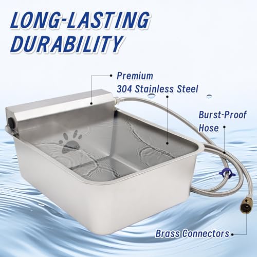6 Gal Automatic Large Dog Water Dispenser Livestock Water Trough Stainless Steel Waterer Feeder Outdoor Automatic Pet Water Bowl Large Auto Dog Waterer for Big Dogs Cats Chicken Livestock