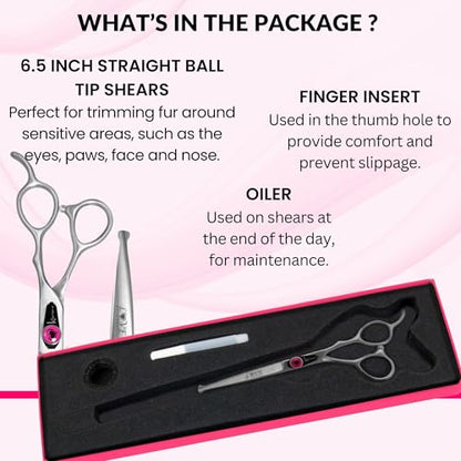 Kenchii Love Dog Grooming Shears, 6.5in Ball Tip Straight - size: 6.5" Ball Tip Straight