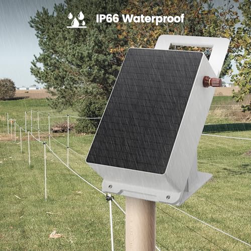 Solar Fence Charger - Briidea Solar Electric Fence Energizer for Up to 5.6 Miles, 0.3 Joules, IP66 Waterproof for Livestock, Gardens, Pastures & Wildlife Control, Energy Saving Design - color: 0.3 Joules with handle