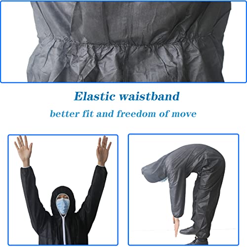 Hazmat Suits,10 Colors Options Disposable Protective Coveralls, Paint Suit with Elastic Wrists Ankles and Hood - color: 2 Pack Black, size: Large