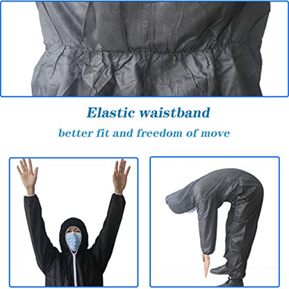 Hazmat Suits,10 Colors Options Disposable Protective Coveralls, Paint Suit with Elastic Wrists Ankles and Hood - color: 2 Pack Black, size: Large