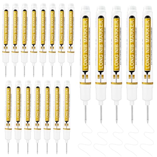 20 Pcs 20mm Long Nib Marker Long Head Deep Hole Marker Pens Deep Reach Permanent Paint Markers Marking Pen for Metal Drilling Construction Carpenter（White） - color: White