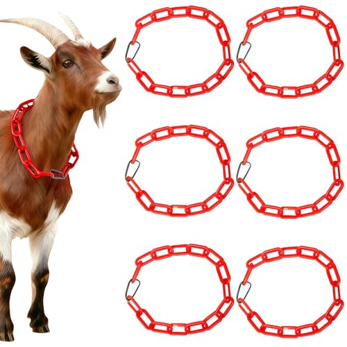 10FT Breakaway Livestock Goat Collars - Customizable into 6 Individual Adjustable Safety Collars, Plastic Chain with Quick-Release Links for Goats, Sheep, Alpacas (Red)