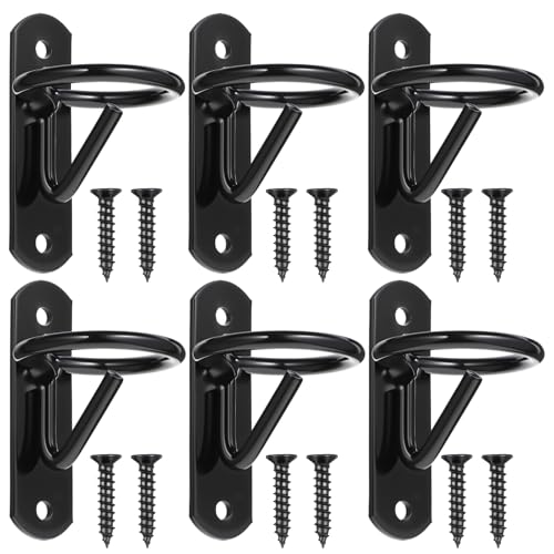 6 Pcs Bucket Hangers Hooks Heavy Duty Horse Water Feed Bucket Hooks for Metal Equestrian Stalls Barn Farmhouse Supplies with Screws Black