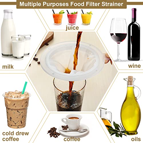 4 Pieces 200 Mesh Filter 5 Inch Food Filter Strainer Nylon Sieve Fine Mesh Plastic Reusable Strainer for Filtering Yogurt Juice Milk Honey Kitchen Whey Grease Coffee Funnels