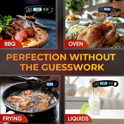 Meat Thermometer | Ultra-Fast & Waterproof | Bright Backlight & Food Grade Probe | Auto Shut-Off | Includes Meat Temperature Chart | Perfect for Kitchen & Grilling