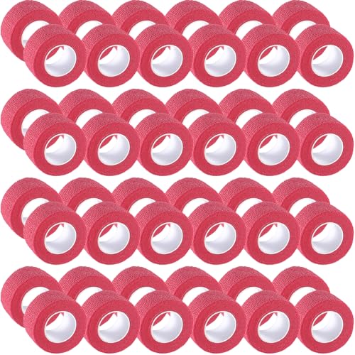 IndigoCase 48 Pack Self Adhesive Bandage Wrap 1 Inch x 5 yd Elastic Tape - color: Red, size: 1 Inch - 48 Pack