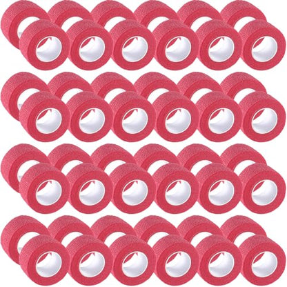 IndigoCase 48 Pack Self Adhesive Bandage Wrap 1 Inch x 5 yd Elastic Tape - color: Red, size: 1 Inch - 48 Pack