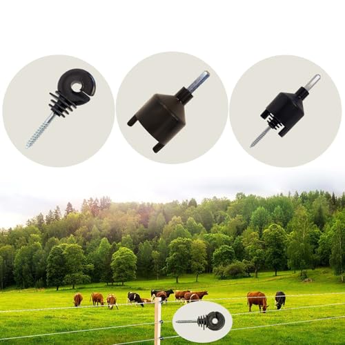 100 pcs Electric Fence Insulator, Black Self-Tapping Insulator, Fence Ring Post Screw-in Wood Post Insulator, with 1 pc Insulator Socket Tool (Fit for Electric Drill) - size: 100 pcs