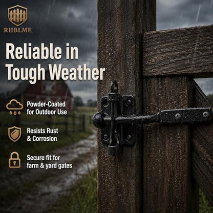 RHBLME 2 Pack Gate Latch for Wooden Fence, Gravity Self Locking Black Door Lock Heavy Duty Wood Metal Door Hardware Kit Stainless Steel Latches Automatic Closing for Outdoor Garden Yard Pool