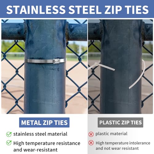 Metal Zip Ties Tool, Stainless Steel Zip Tie Gun with Built-in Cutter, Adjustable Fastening Cutting Zip Tie Tool with 100pcs 11.8in Self-Locking Stainless Steel Zip Ties, Zip Tie Organizer and Gloves