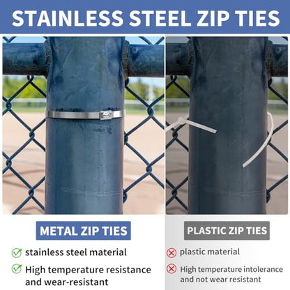 Metal Zip Ties Tool, Stainless Steel Zip Tie Gun with Built-in Cutter, Adjustable Fastening Cutting Zip Tie Tool with 100pcs 11.8in Self-Locking Stainless Steel Zip Ties, Zip Tie Organizer and Gloves