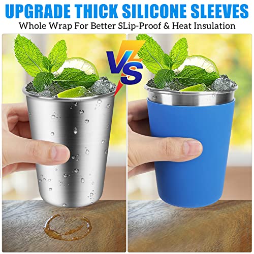ShineMe 5Pack Kids Cups with Straws and Lids Spill Proof, 12oz Toddler Straw Cups with Colorful Silicone Sleeves, Unbreakable Stainless Steel Water Tumblers for Cold & Hot Drinks - color: orange, purple, red, green, blue