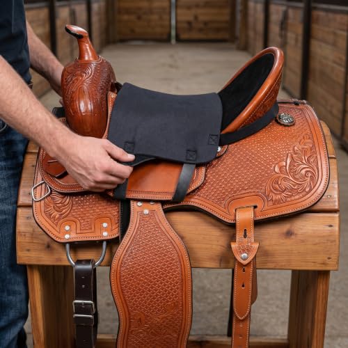 Western Saddle Seat Cover – Anti-Slip Horse Saddle Pad with Grip | Non-Slip Saddle Cushion for Western Saddles, Seat Cover with Straps, Equestrian Accessories for Riding & Training