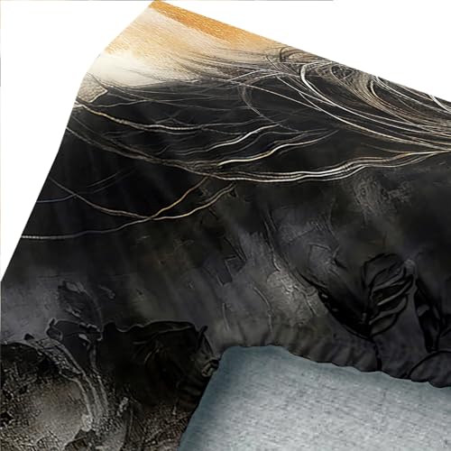 Horses Aesthetics Bedding Full Size,1 Fitted Sheet+2 Pillowcases. - color: Black-gold, size: Full