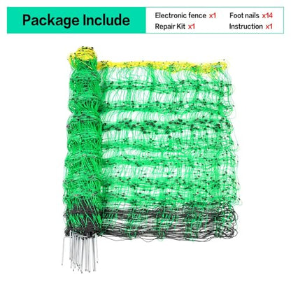 Electric Poultry Netting, 49.6" H x 164' L, Electric Chicken Fence with 14 Posts Double Spiked, Utility Portable Mesh for Chickens Sheep Hogs Goats Deer Dogs Lambs Used in Backyards Farms Ranches