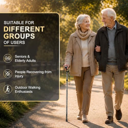 supregear Folding Cane, 5-Level Adjustable Height Walking Stick Lightweight Collapsible Portable Travel Cane with Wrist Strap and T Handle for Elderly Disabled Men Women - color: Leopard