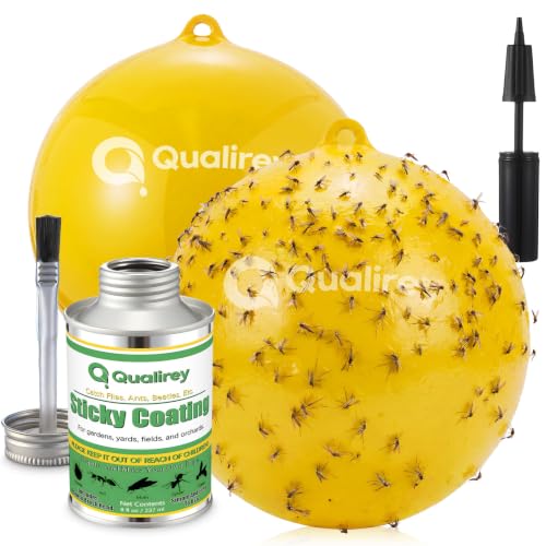 Qualirey 2 Pcs Big Fly Trap Ball 18" Hanging Sticky Insect Ball, Yellow - color: Yellow
