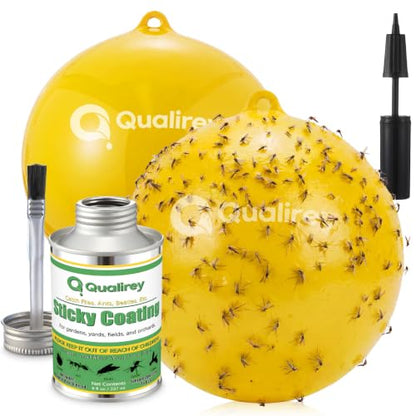 Qualirey 2 Pcs Big Fly Trap Ball 18" Hanging Sticky Insect Ball, Yellow - color: Yellow
