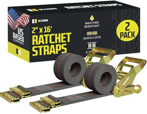 DC Cargo Mall E Track Ratchet Straps Cargo Tie-Downs, (Pack of 2) 2 x 16 Heavy Duty Grey Tie-Down Rachet Straps, Strong Ratchet Strap, E Track Spring Fittings, Tie Down Motorcycle - size: 2 - Pack