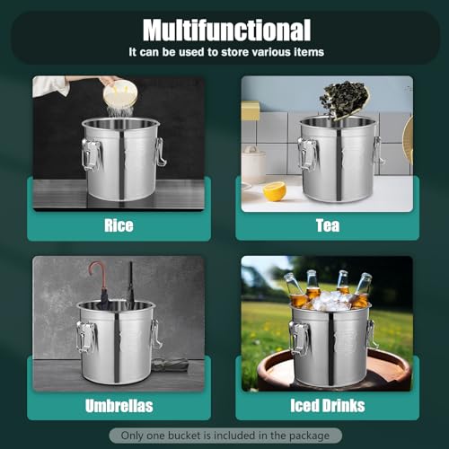 12L/3.2 Gal Stainless Steel Airtight Food Storage Canister, 304 Stainless Steel Storage Bucket with Lid & Handles, Leakproof Rice Grain Container, Sugar, Flour Storage Bin for Kitchen, Restaurant