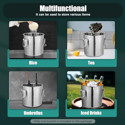 12L/3.2 Gal Stainless Steel Airtight Food Storage Canister, 304 Stainless Steel Storage Bucket with Lid & Handles, Leakproof Rice Grain Container, Sugar, Flour Storage Bin for Kitchen, Restaurant