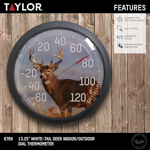 Taylor 13.25 Inch in/Out Dial Weather Thermometer - Deer - style: White Tail Deer