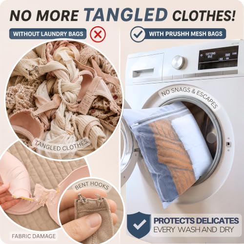 3Pc Spacious Durable Mesh Laundry Bags (16x20 Inches) Protects Delicates, Fine Mesh for Uniform Wash & Dry, Auto-Lock Zipper, Washer-Friendly, For Home, Dorm or Storage, Fits Socks to Sweaters