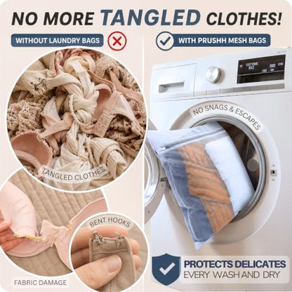 3Pc Spacious Durable Mesh Laundry Bags (16x20 Inches) Protects Delicates, Fine Mesh for Uniform Wash & Dry, Auto-Lock Zipper, Washer-Friendly, For Home, Dorm or Storage, Fits Socks to Sweaters