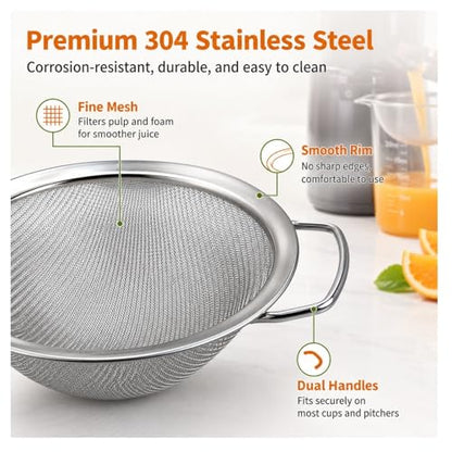 Juice Strainer for Nama J2 Cold Press Juicer, Fine Mesh Pulp Strainer After Juicing, 304 Stainless Steel Secondary Filter with Dual Handles, Easy Clean Juice Sieve for Cups and Pitchers