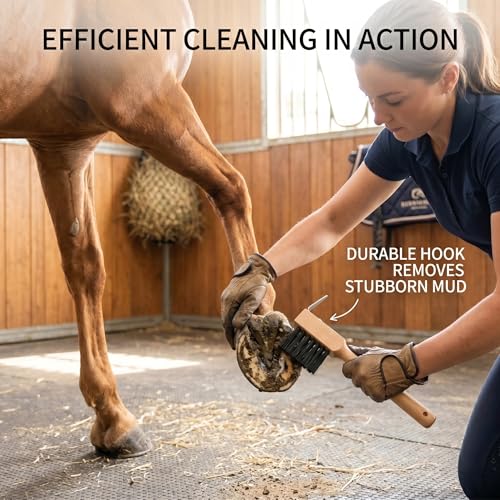 2 PCS Hoof Picks for Horses - Wooden Handle Hoof Pick with Brush, Sturdy and Durable