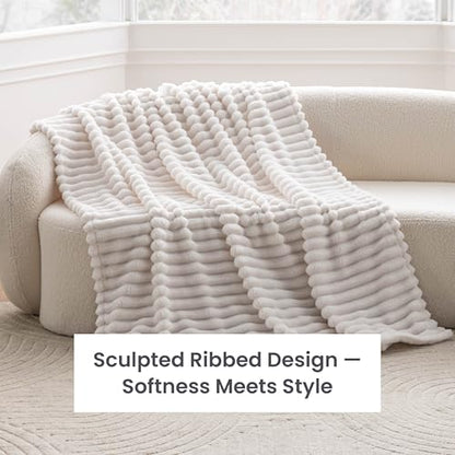 Berkshire Ribbed VelvetLoft® Throw – 330gsm Medium Weight Plush, Extra Soft & Warm Plush Throw Blanket for Bedroom, Couch, Travel – Durable & Easy Care(Goose Egg, Throw Size 50" x 60") - color: Goose Egg, size: Throw (50 in x 60 in)