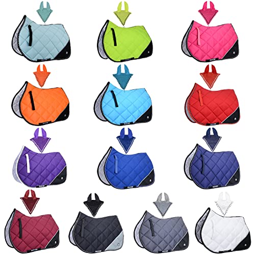 Quilted English Saddle Pad, Matching Ear Bonnet Set Breathable Riding Numnah Shock Absorbing Padding for Jumping, Schooling - color: Storm Cloud Grey
