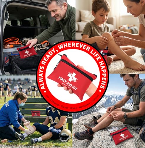 Protect Life Travel First Aid Kit for Car - Small Mini Emergency Kit, 100 Piece Waterproof First Aid Kit for Home, Camping, Boat & Hiking - Includes Emergency Blanket & First Aid Guide - size: 100 Pieces