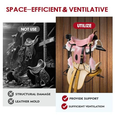 Dollate Saddle Rack Wall Mount, 2 Pcs Horse Saddle Storage Holder for English and Western Saddle, 4 Tier Flexible Saddle Stand for Tackroom, Stables, Storehouse etc.