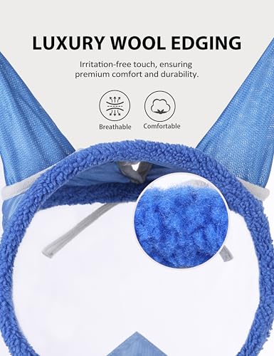 Harrison Howard CareMaster Horse Fly Mask UV Protective Fine Mesh with Extra Wool Soft Touch on Skin Cerulean Blue-Silver L - color: Cerulean Blue-Silver, size: Full (Large)]