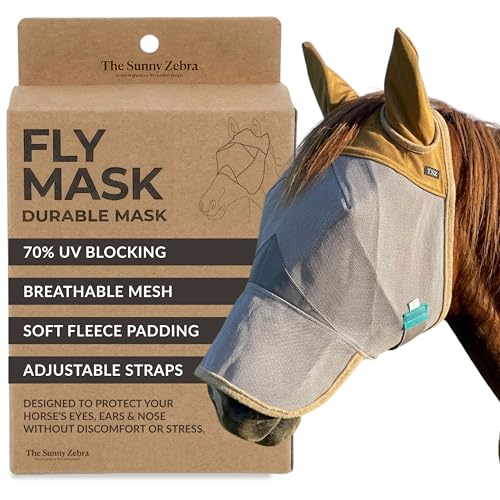 TSZ Horse Fly Mask with Ears and Nose Cover UV Block 70% Breathable Mesh - size: Horse