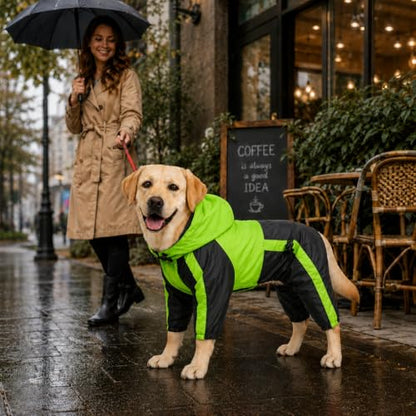 Lovelonglong Dog Hooded Raincoat, Small Dog Rain Jacket Poncho Waterproof Clothes with Hood Breathable 4 Feet Four Legs Rain Coats for Small Medium Large Pet Dogs Green L-S - color: Green, size: L-S (Medium Dog ~30lbs)