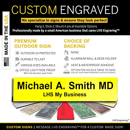 Custom Engraved Office Door Name Plate & Desk Signs, Yellow, 2x4 - color: B4 - Yellow & Black Lettering, size: 2in x 4in (5.1cm x 10.1cm)