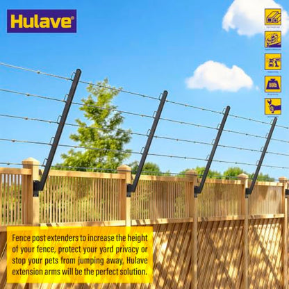 Hulave 8-Pack Angle 25° Fence Post Extender High 32" Fence Barbed Wire Extend Arm for Outdoor Fences to Increase Height for Privacy,Security Prevent Animals from Jumping and Breaking in (Matte Black) - size: 32in-25°Angles