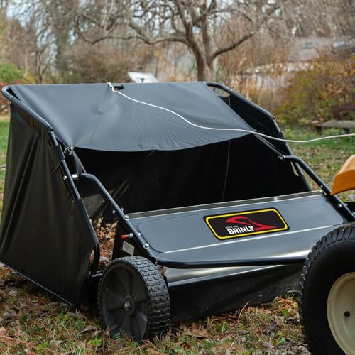 Brinly 42" Tow-Behind Lawn Sweeper in Hammered Finish with High-Velocity Brushes, Hammered Black