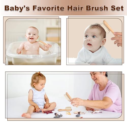 DEBETOOL 2-Pack Baby Hair Brush with Soft Goat Bristle