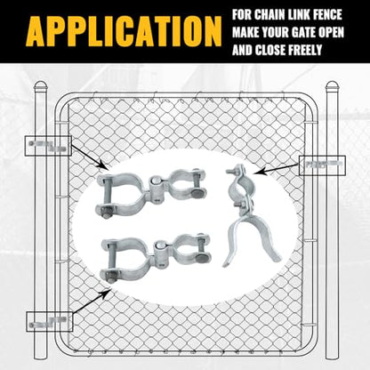 VIVIDA 1-3/8" x 2-3/8" Chain Link Gate Hinge Kit, Chain Link Gate Hardware | Include 1-3/8" x 2-3/8" Fence Gate Hinge Kit, 1-3/8" x 2-3/8" Chain Link Gate Latch, Galvanized Steel - size: 1-3/8" × 2-3/8" (SILVER)