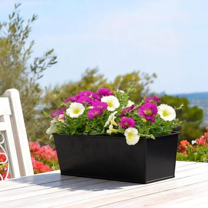 3 Pack Metal Railing Planters, 16 Inch Large Rectangular Hanging Flower Pots with Detachable Hooks & Drainage Holes, Fits Rails up to 2.5", Galvanized Iron Window Box for Balcony Garden - Black - color: Black, size: 3 Pack, 16.1"L x 5.1"W x 5.1"H
