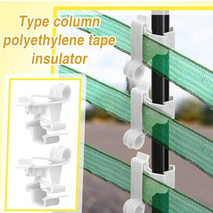 Chunful 100 Pcs T-Post Poly Tape Insulator Large Snap T-Post Holding Electric Fence Insulator for Farm Fence (White) - color: White